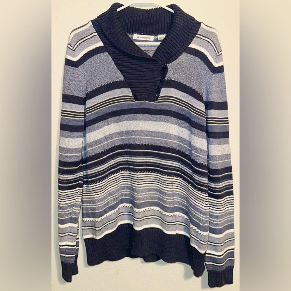 Liz Claiborne Blue and White Knit Sweater